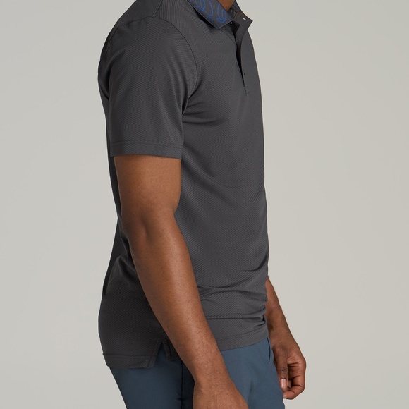 American Tall Jacquard Knit Collar Golf Polo Shirt for Tall Men in Steel Grey Si - Picture 3 of 4